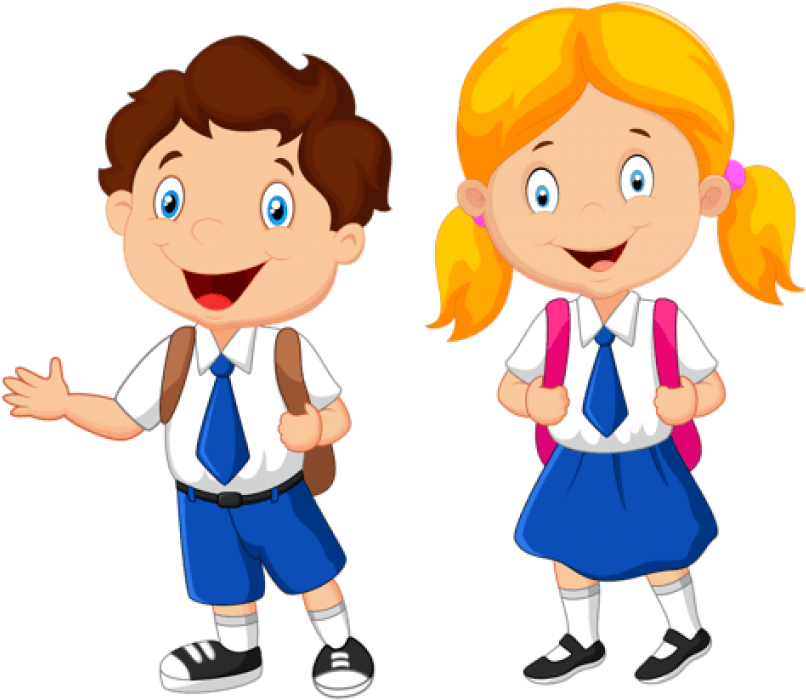 Cartoon A Boy And Girl Wearing School Uniforms
