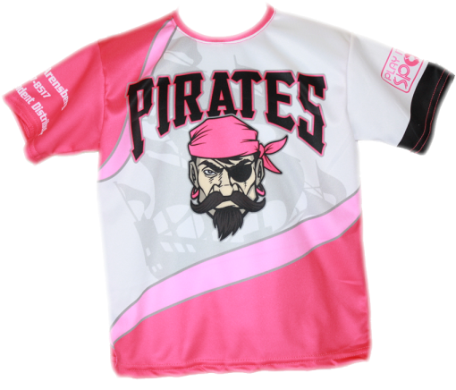 A Pink And White Shirt With A Pirate Face