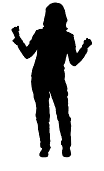 A Silhouette Of A Woman With Her Hands Up
