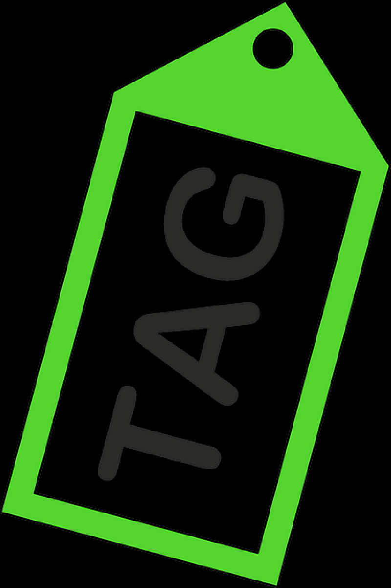 A Green And Black Tag With A Black Background