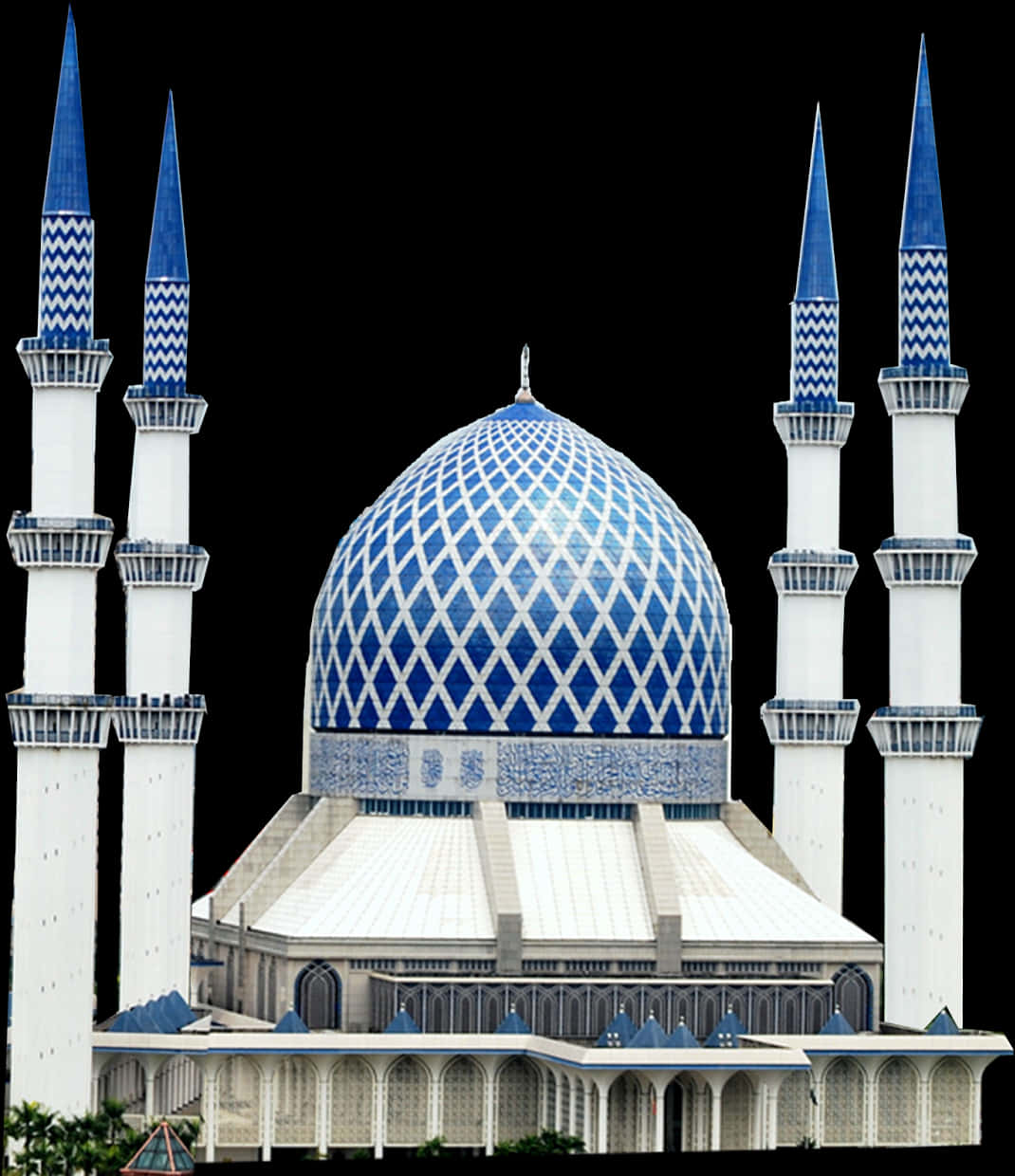 A Blue And White Building With Towers With Sultan Ahmed Mosque In The Background