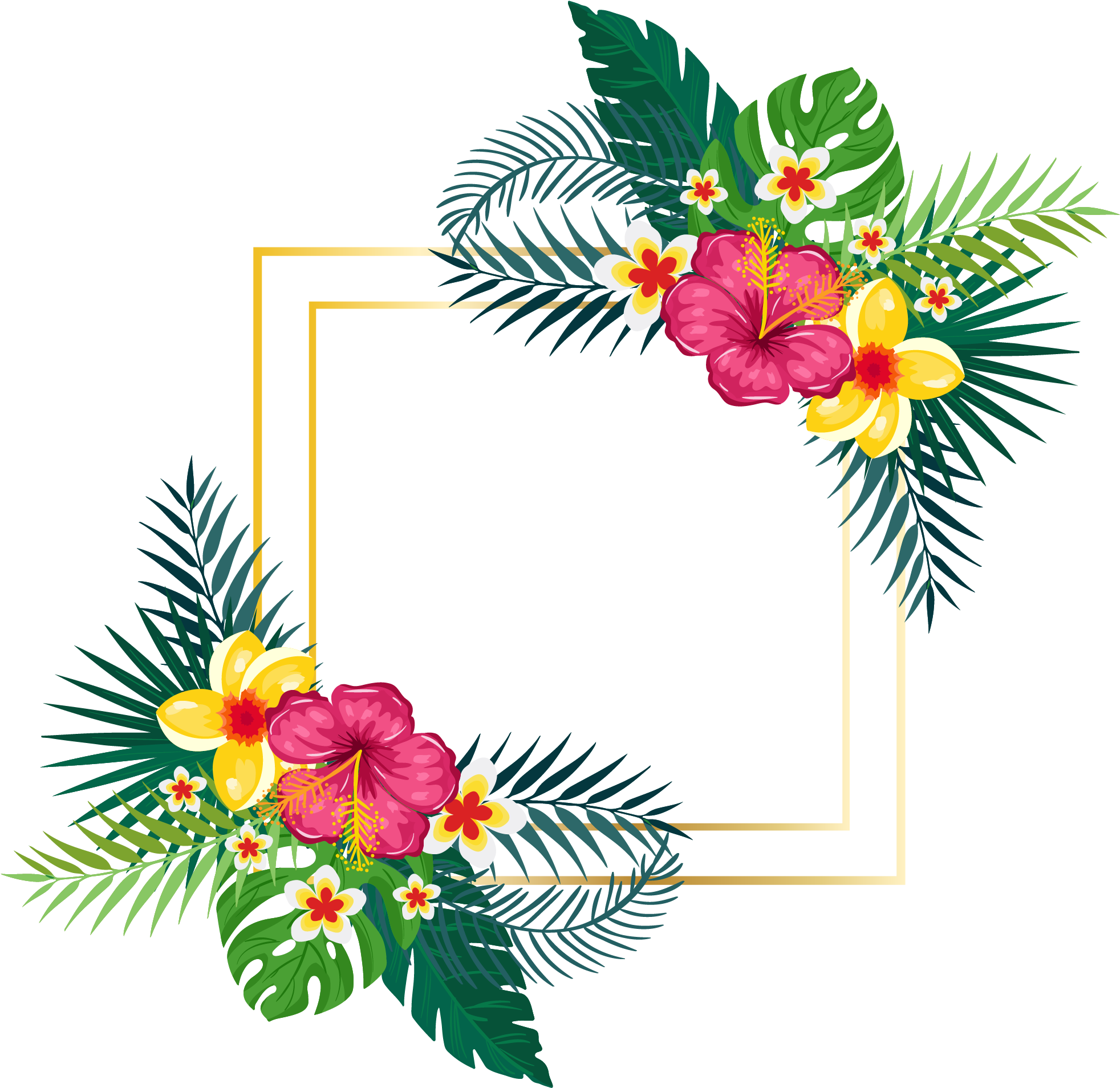 A White Square With Colorful Flowers And Leaves On It