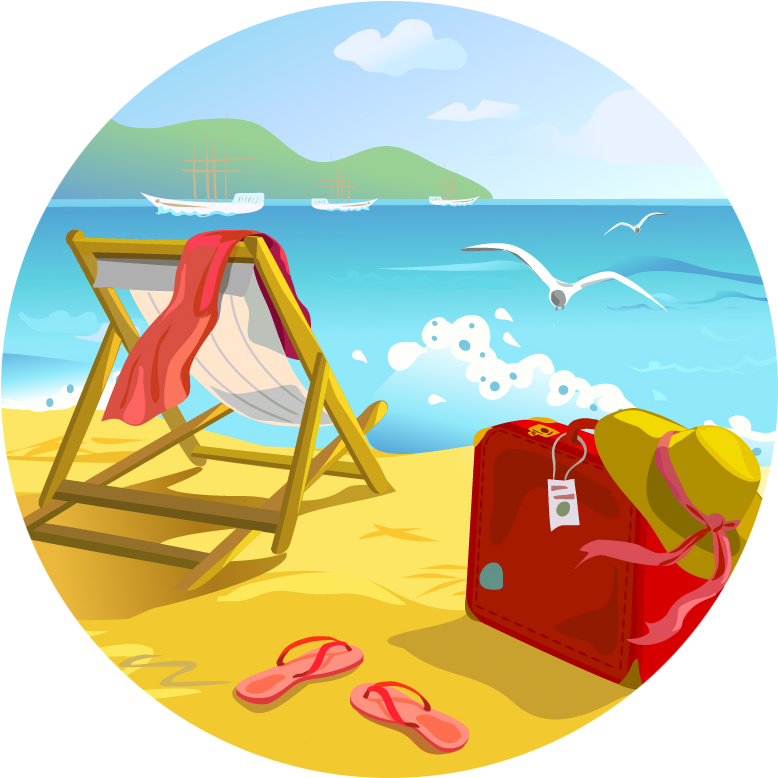 A Beach Chair And A Suitcase On A Beach