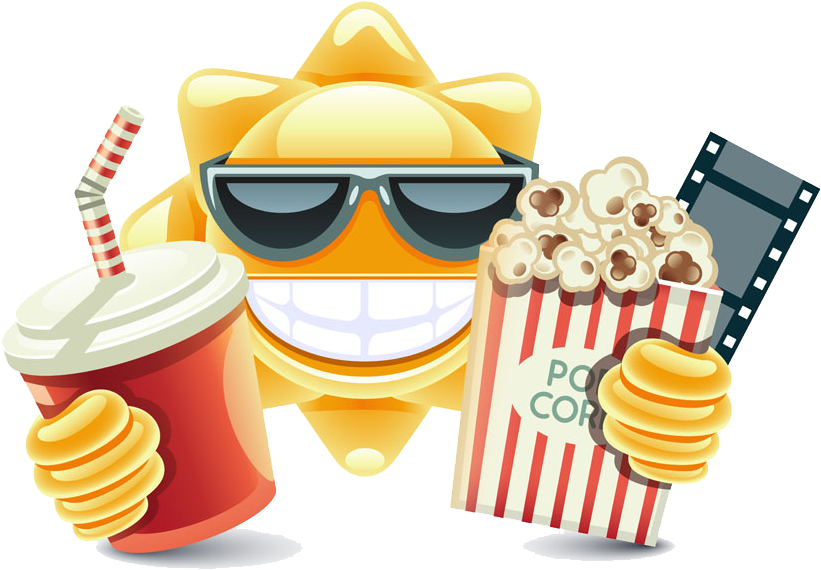 A Cartoon Sun Holding Popcorn And Soda