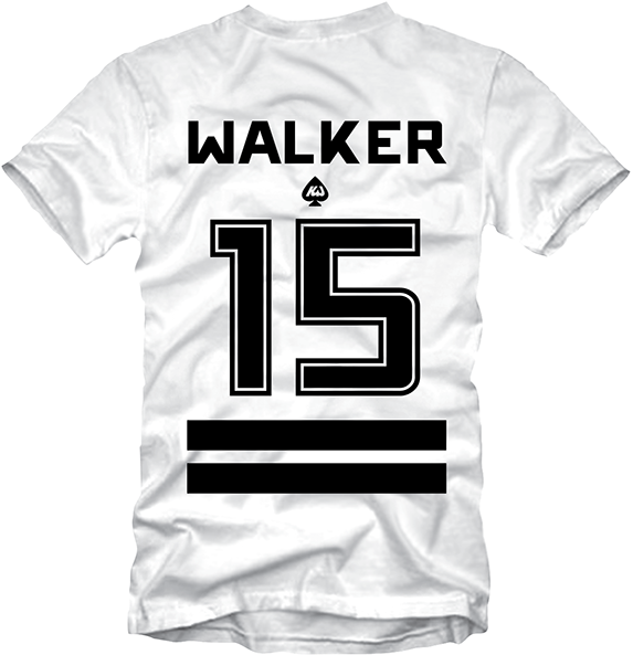A White Shirt With Black Text And Numbers