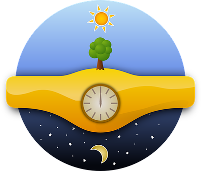 A Clock On A Yellow Field With A Tree And Sun