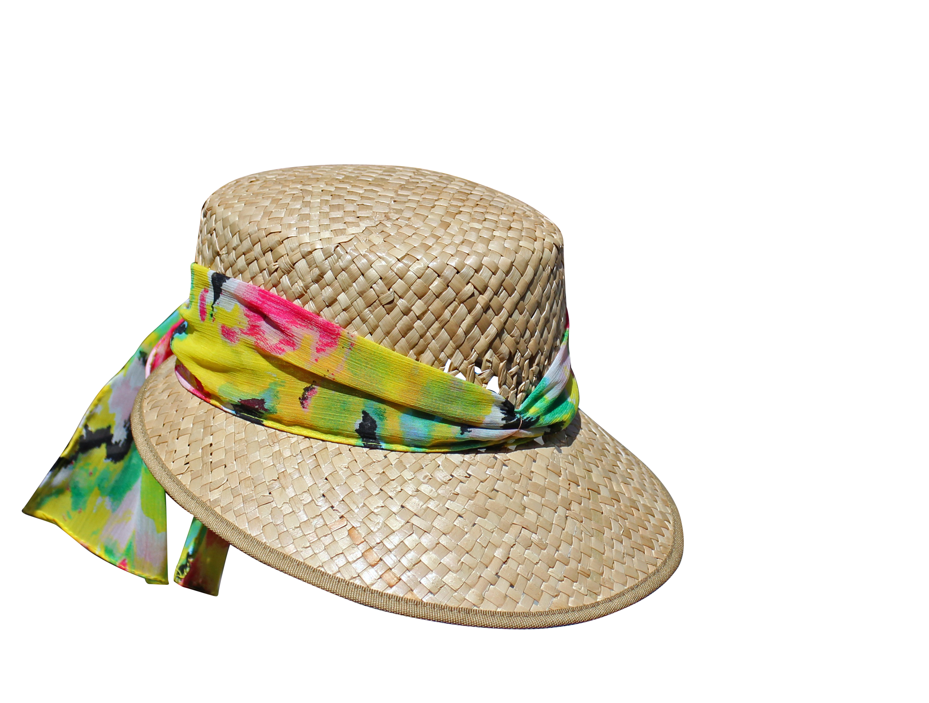 A Straw Hat With A Colorful Scarf
