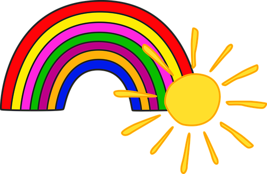 A Rainbow And Sun With Black Background