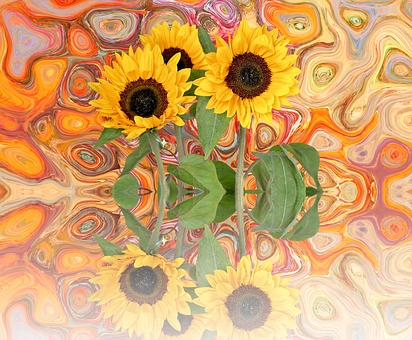 A Group Of Sunflowers With A Colorful Background