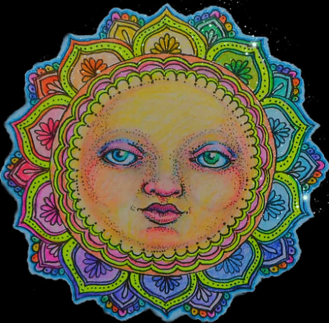 Sun Moon Mandala Hippy Trippy Psychadelic Tumblr Aesthe - Sun Trippy No Background, Hd Png Download