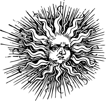 A Black And White Drawing Of A Sun