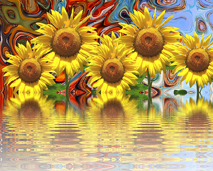 A Group Of Sunflowers In A Row