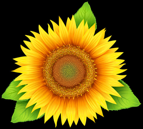 Sunflower Graphic With Four Leaves