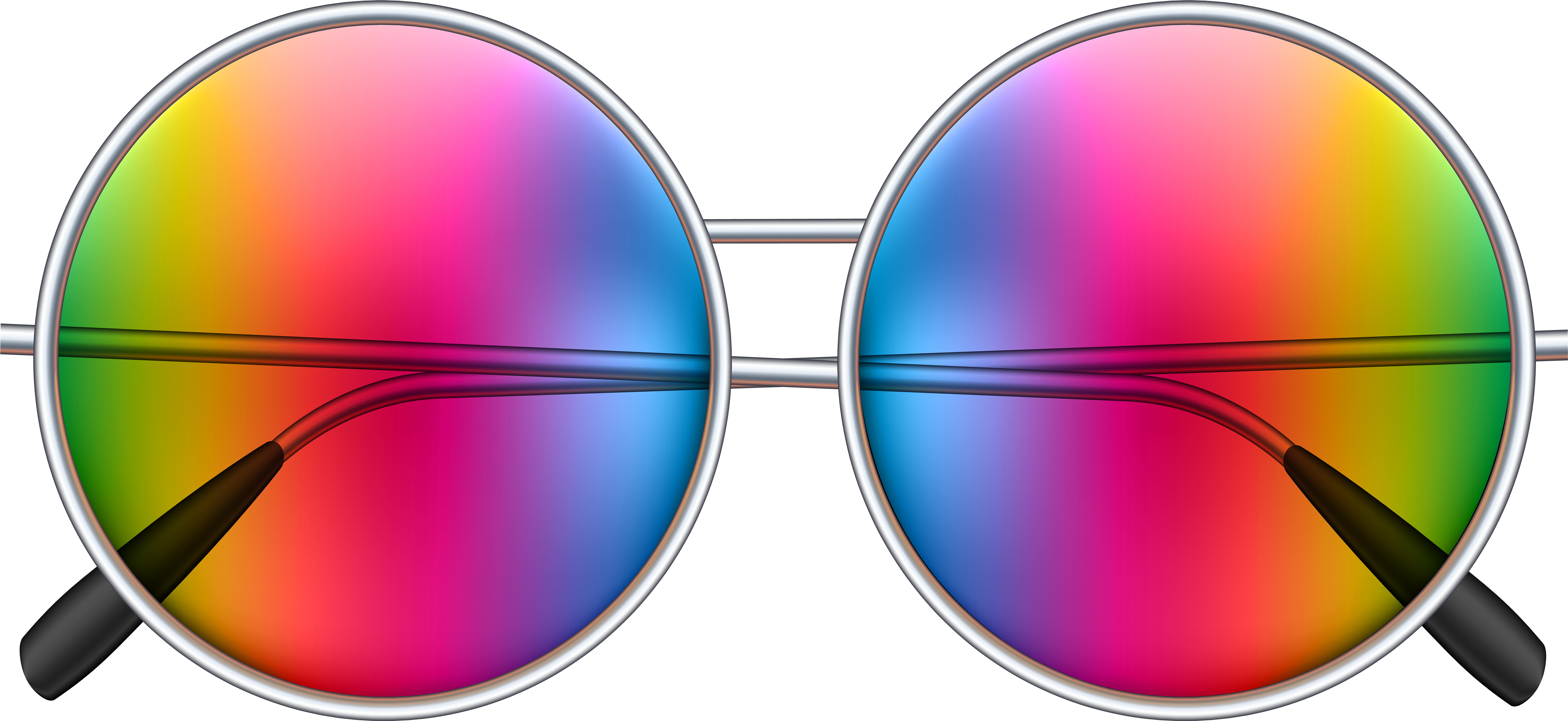 A Pair Of Sunglasses With A Rainbow Colored Lens