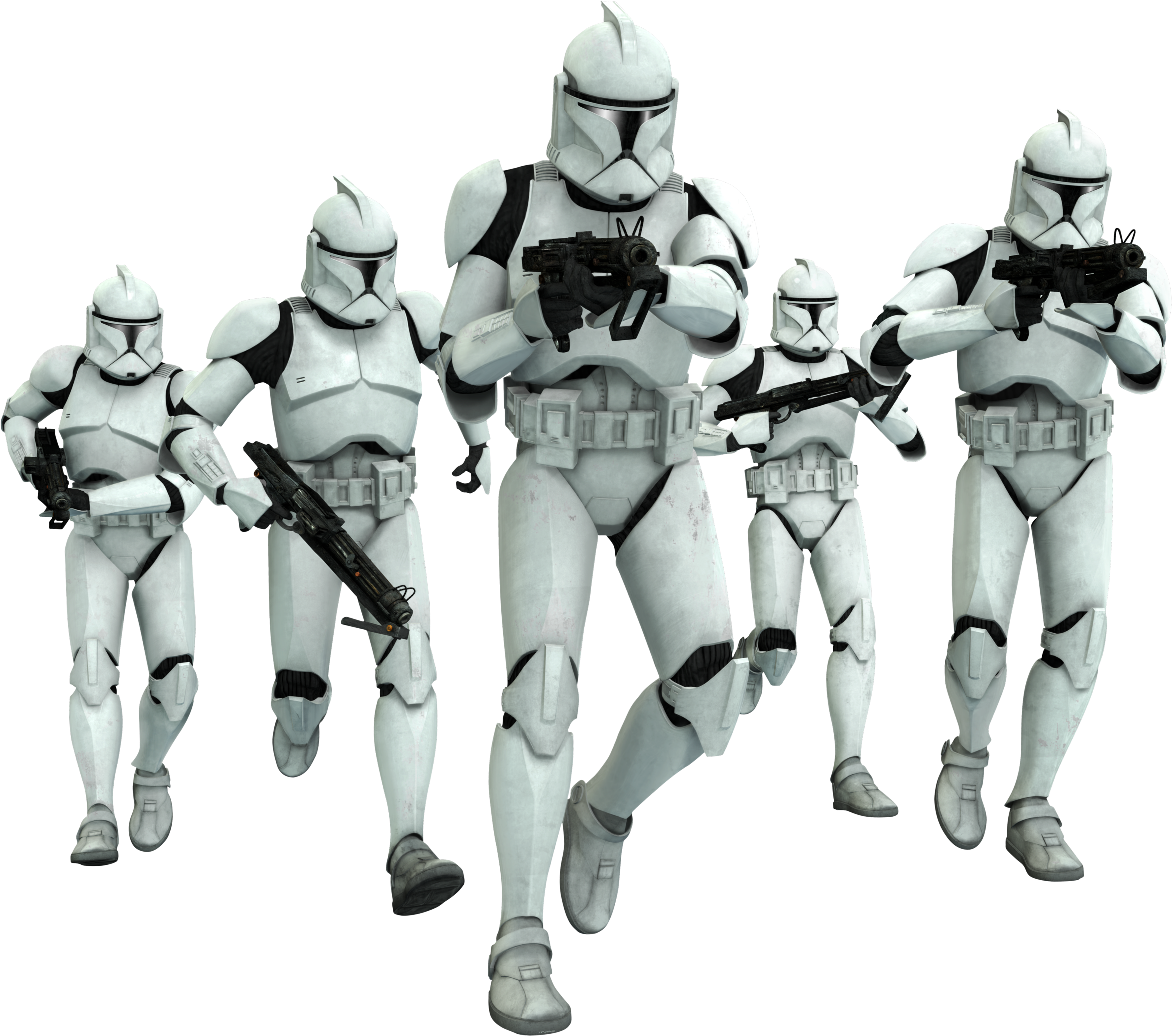 A Group Of People In White Clothing Holding Guns