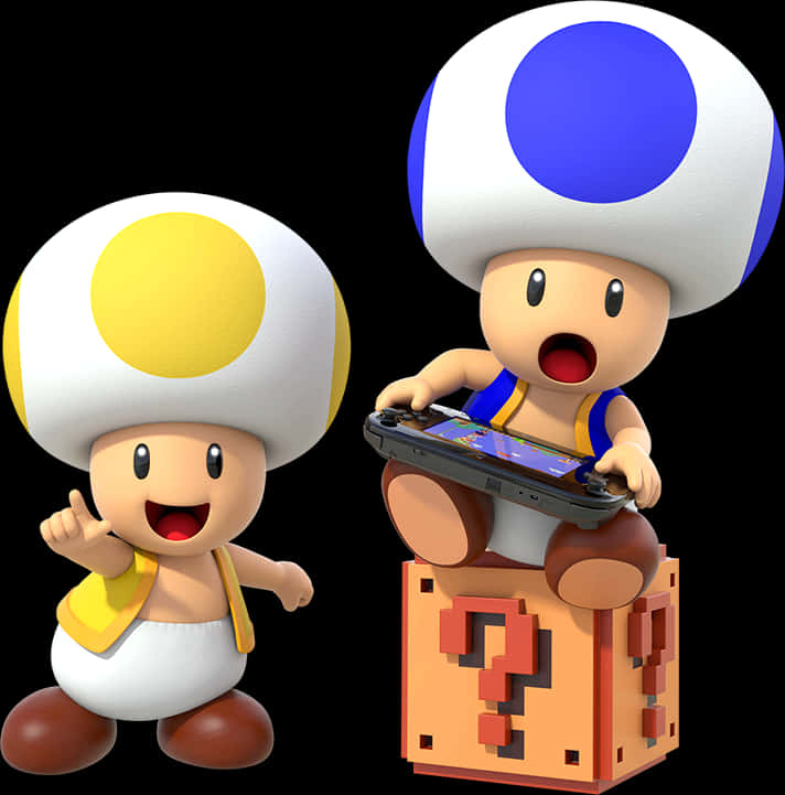 A Cartoon Characters With Mushrooms And A Game Controller
