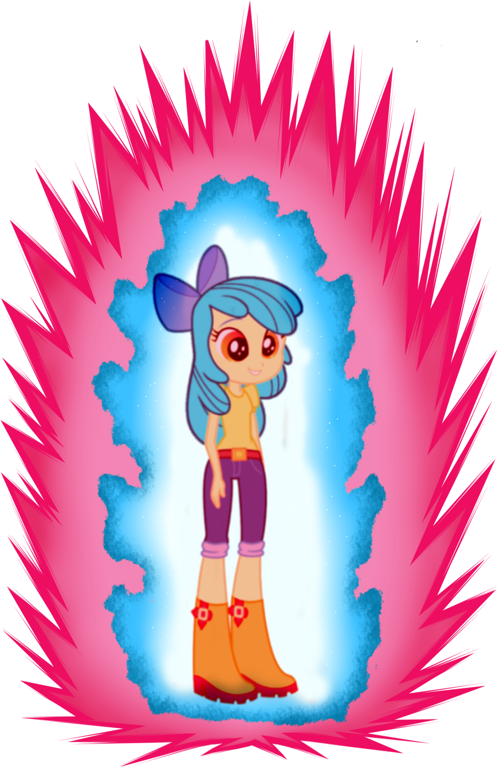 Cartoon Girl With Blue Hair And Pink Hair Standing In Front Of Pink And Blue Flames