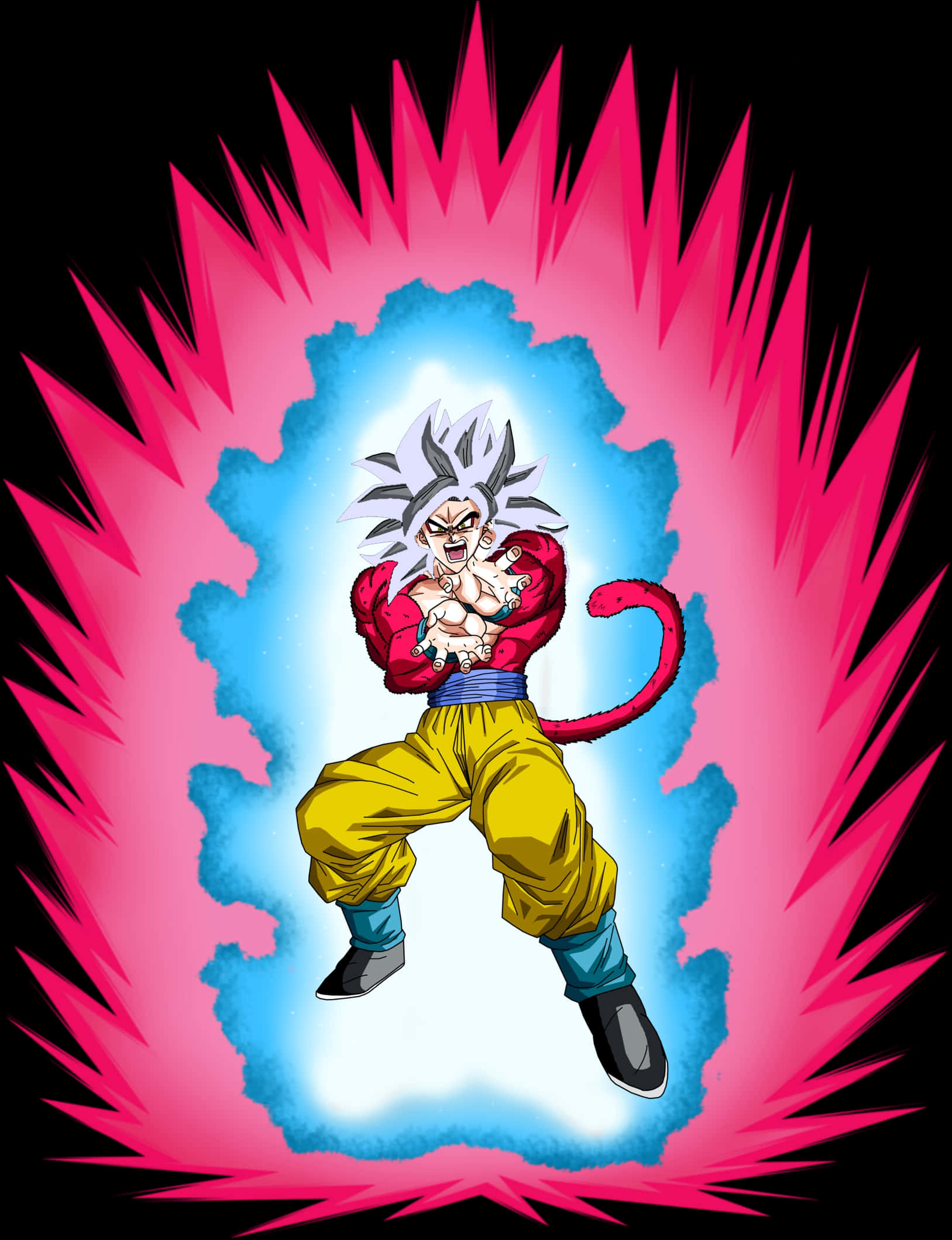 A Cartoon Of A Man With A Tail And A Pink Explosion