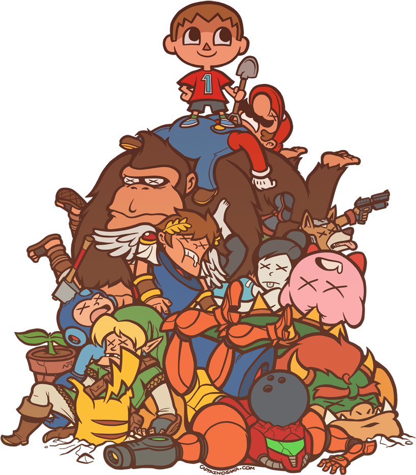 A Cartoon Of A Boy On Top Of A Pile Of Cartoon Characters