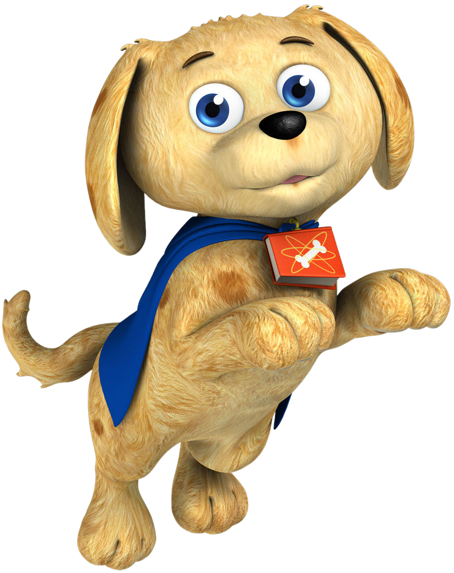 A Cartoon Dog With A Cape And A Tag