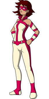 A Cartoon Of A Woman In A White And Pink Outfit