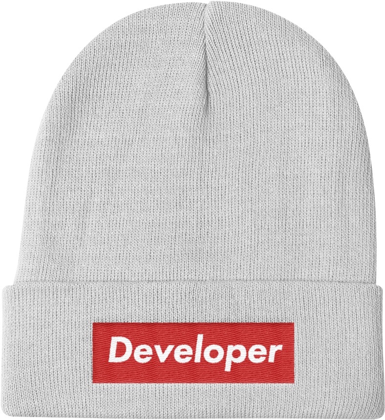 A White Beanie With A Red Label