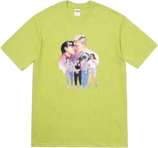 A Green Shirt With A Picture Of A Couple Of People