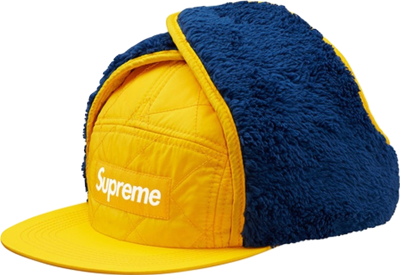 A Yellow And Blue Hat With A Blue And White Logo