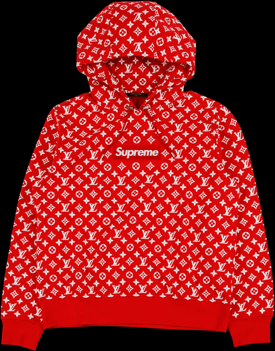 A Red And White Hoodie With White Letters On It