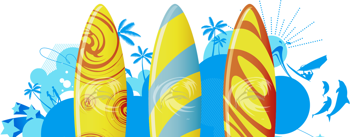 A Group Of Surfboards With Palm Trees