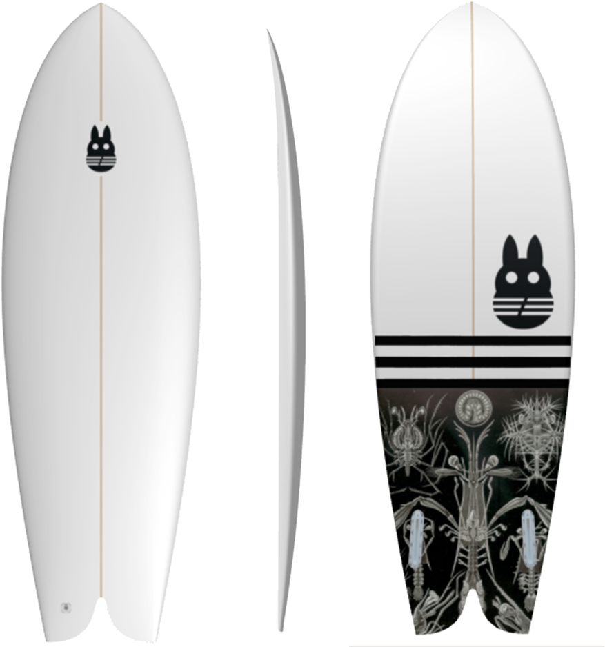 A White Surfboard With Black And White Design