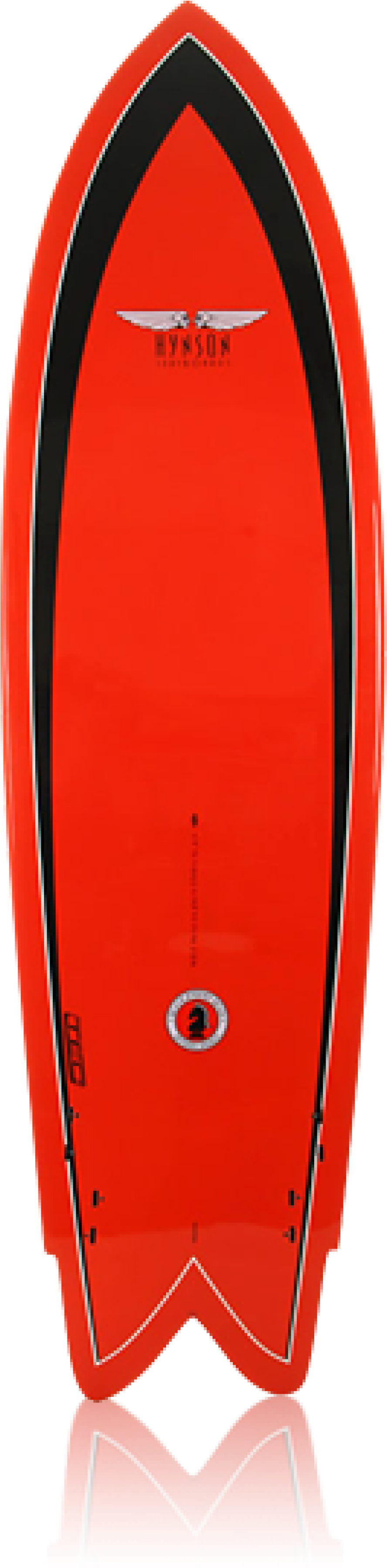 A Red Surfboard With Black Stripes