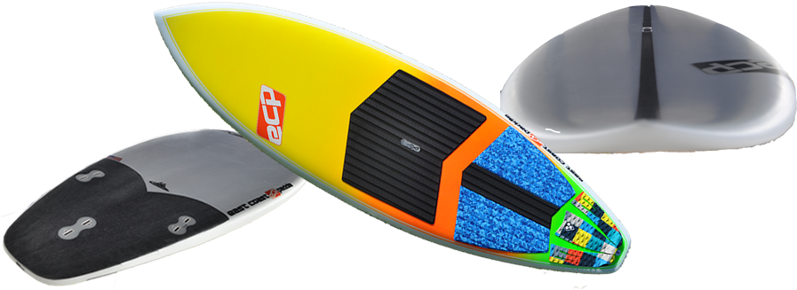 A Surfboard With A Black And Blue Design