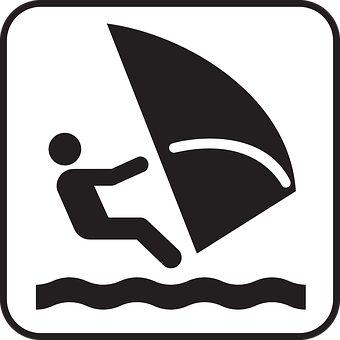 A Black And White Sign With A Person Riding A Sail