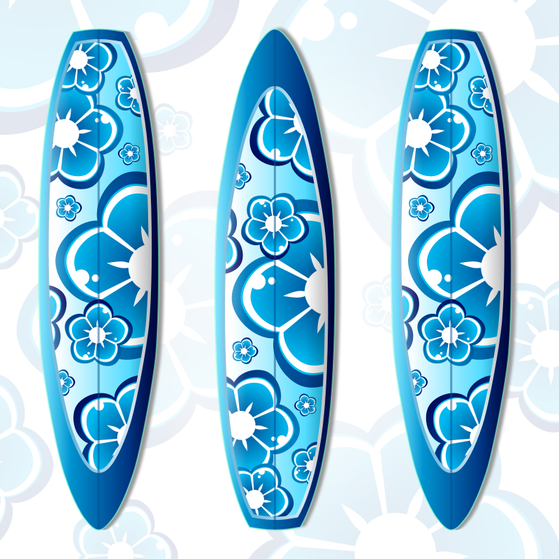 A Blue Surfboards With White Flowers