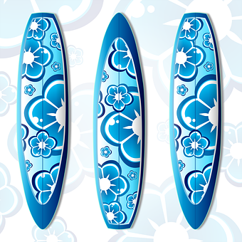A Set Of Surfboards With Flowers