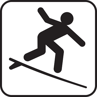 A Black And White Sign With A Person On A Board