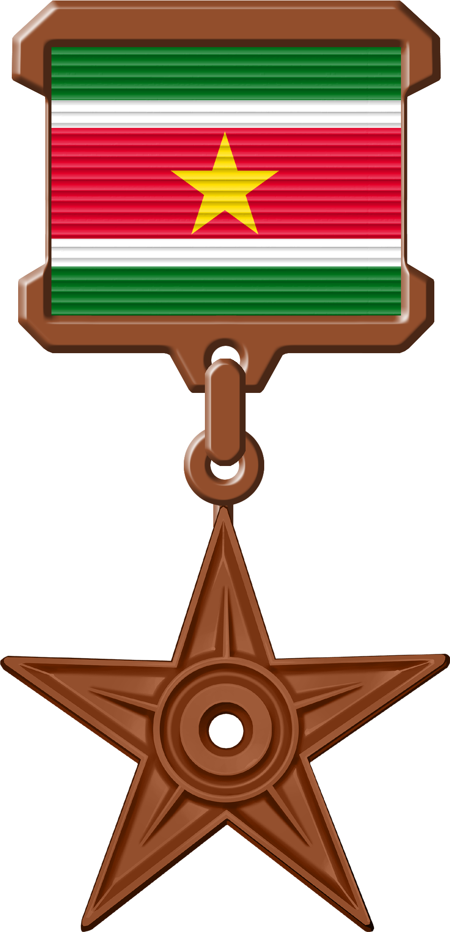 A Brown Star With A Green And White Flag On It