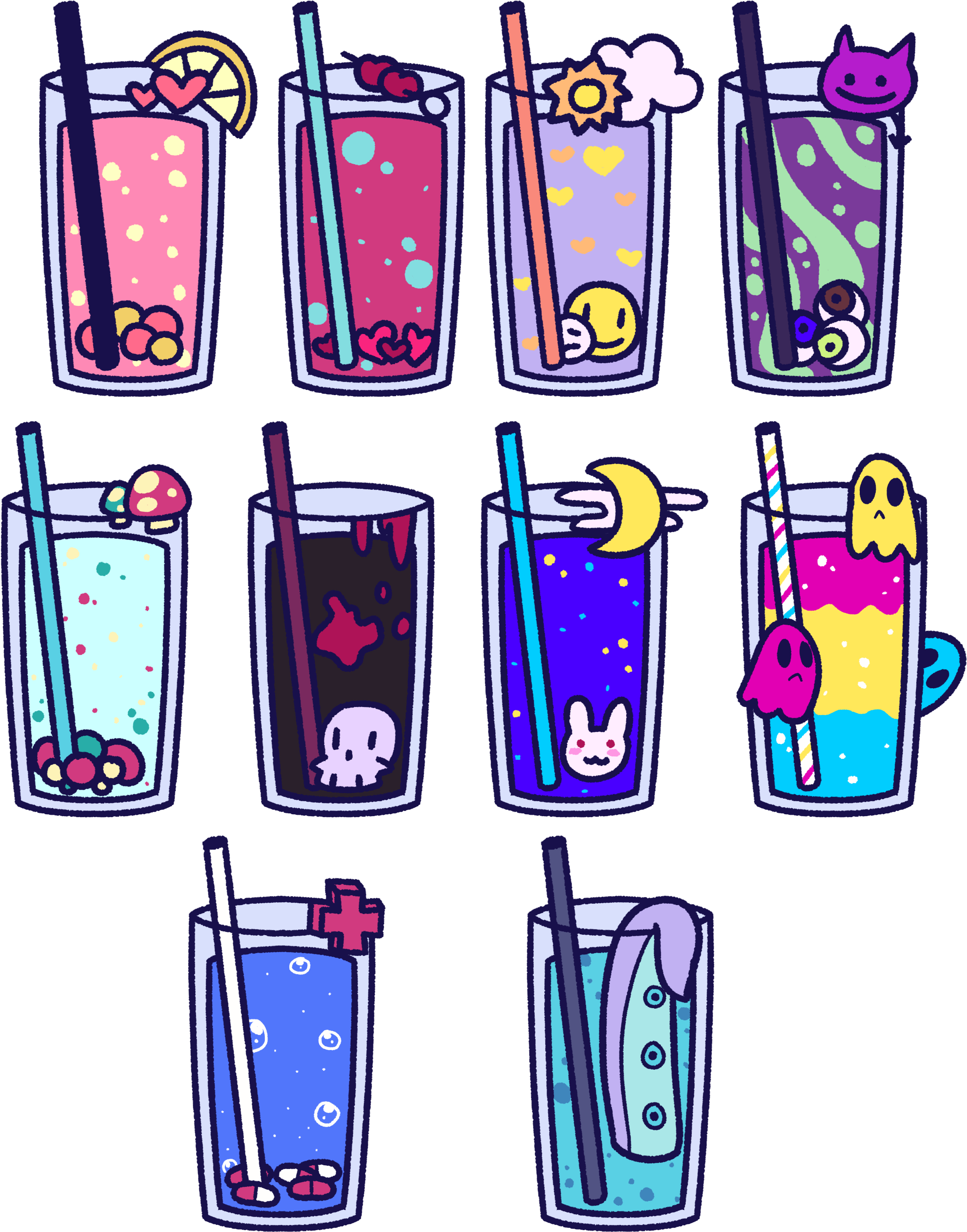 A Collection Of Different Colored Drinks