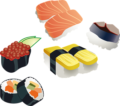 A Group Of Sushi On A Black Background