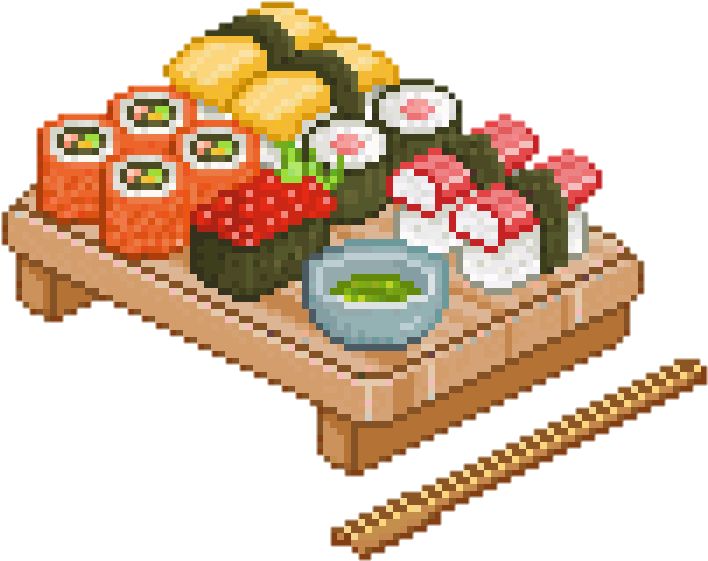 A Pixelated Sushi On A Wooden Board