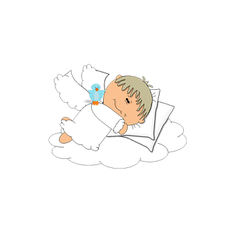 A Cartoon Of A Baby Sleeping On A Cloud