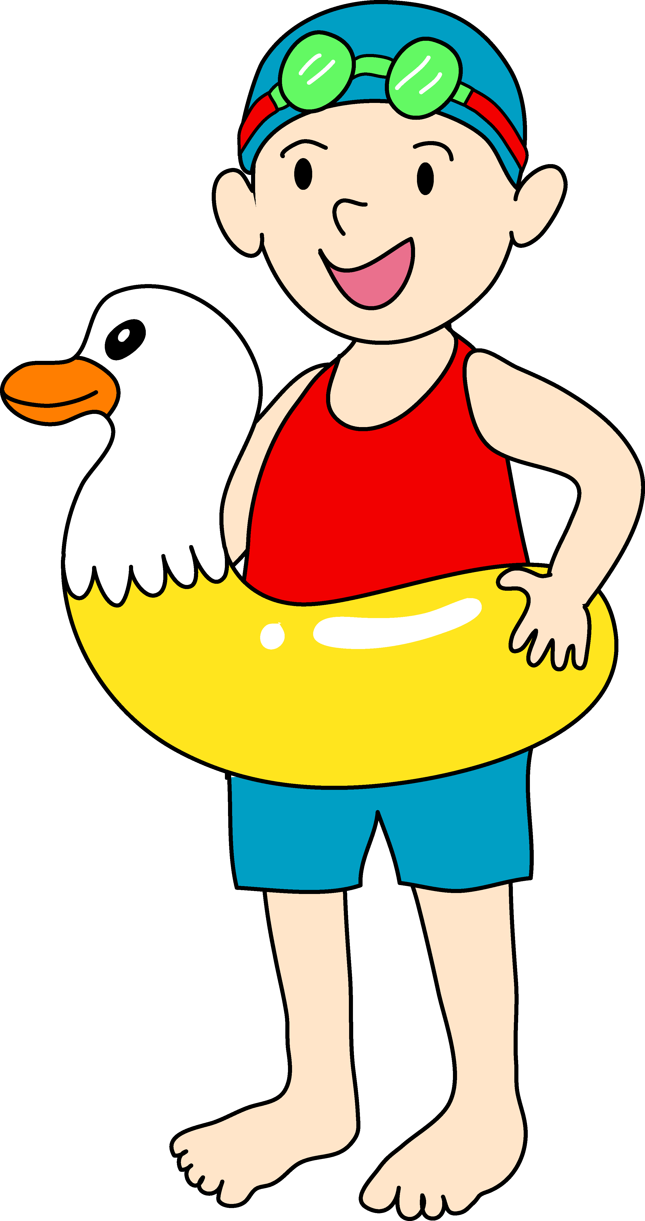 A Cartoon Of A Boy Wearing A Duck Float