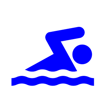 A Blue And White Sign With A Person Swimming In The Water