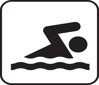 A Black And White Sign With A Person Swimming In The Water