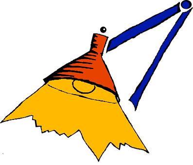 A Cartoon Of A Triangle With A Blue And Yellow Triangle And A White Mushroom