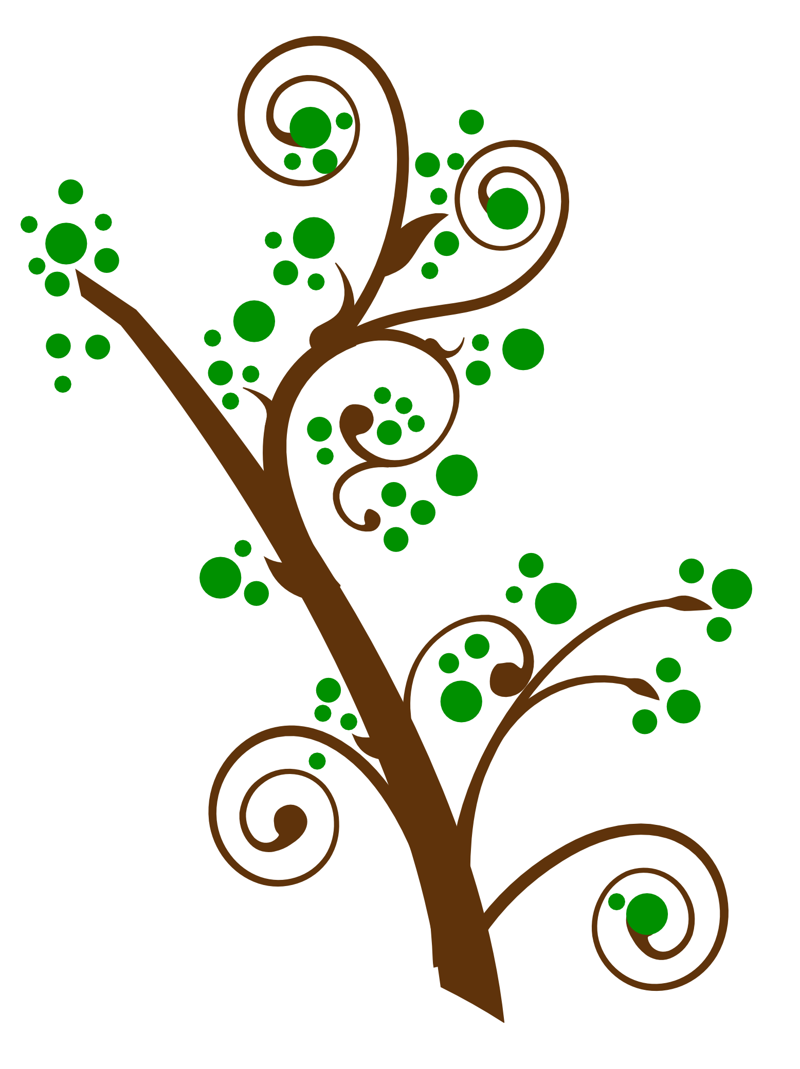 A Tree With Green And Brown Swirls And Dots