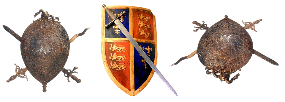 A Sword And Shield With A Sword On It