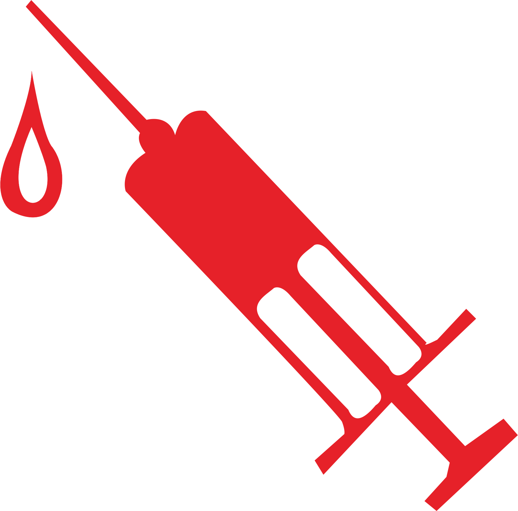 A Red Syringe With A Drop Of Blood