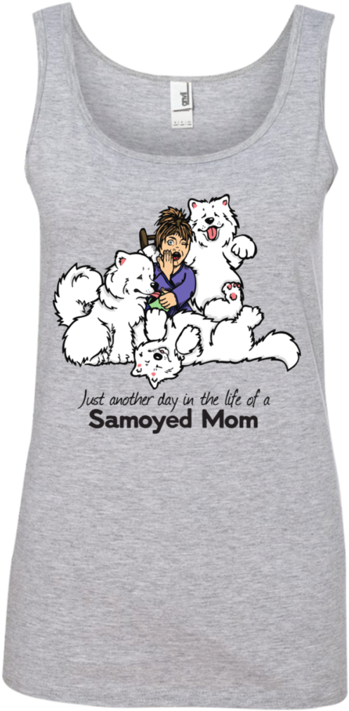 A Grey Tank Top With A Woman And Dogs
